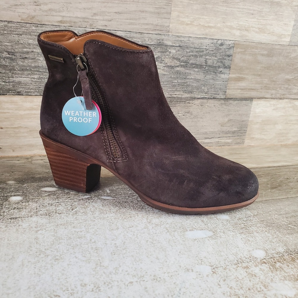 Comfortiva Barras Womens Ankle Boot Sz 6.5 M Black Dark Brown Leather Block Heel